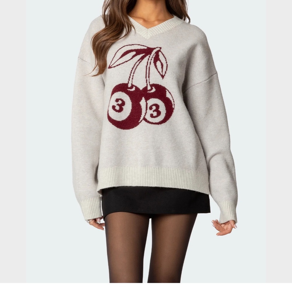 Cherry Graphic Neutral Sweater